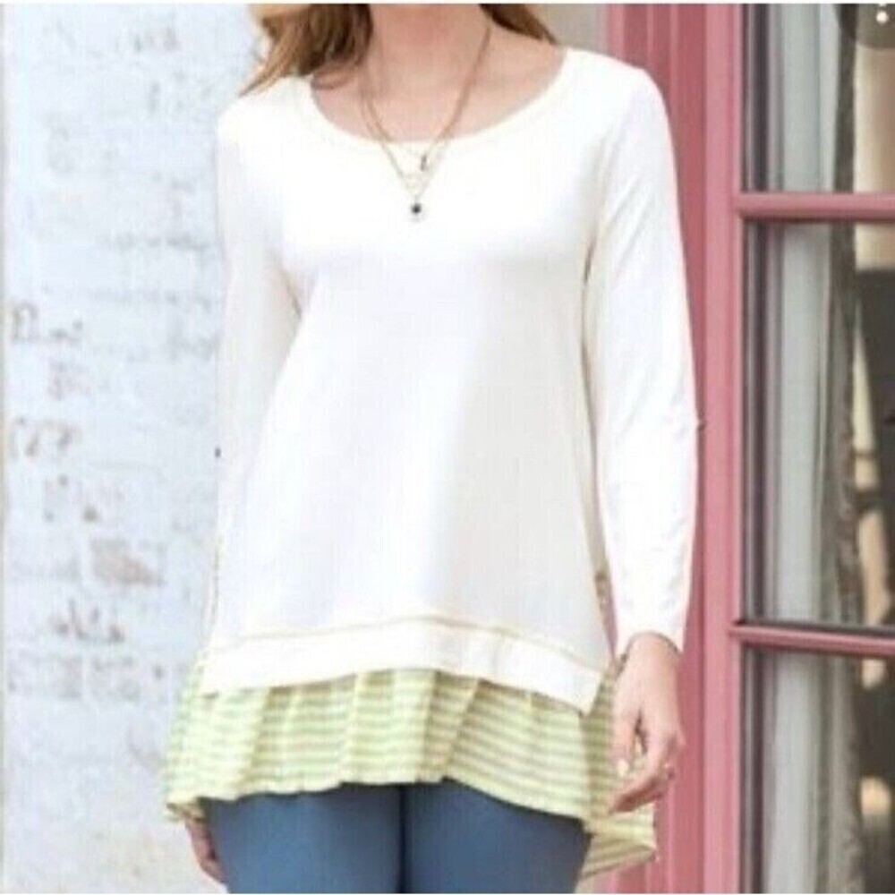 Matilda Jane Ventriloquist Women's Top L Make Believe Whimsical Boho Patchwork